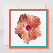 Coral Hibiscus en Aqua Wedding Invitation Kaart (Achterkant)