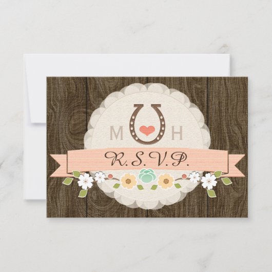 CORAL HOEFIJZER WESTERN WEDDING RSVP-KAART RSVP KAARTJE (Voorkant)