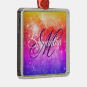 Coral Hot Pink and Purple Celestial Ombre Monogram Metalen Ornament (Rechts)
