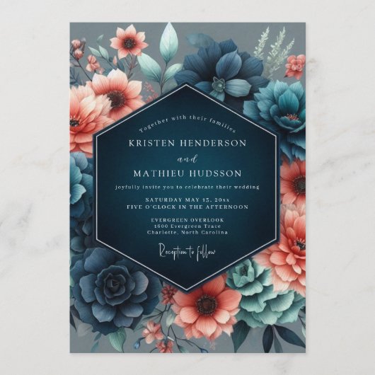 Coral Incandescent Botanical Wedding Kaart (Voorkant)