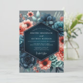 Coral Incandescent Botanical Wedding Kaart (Staand voorkant)