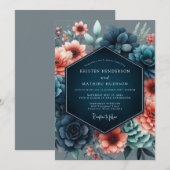 Coral Incandescent Botanical Wedding Kaart (Voorkant / Achterkant)