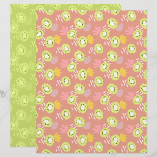 Coral Kiwi Scrapbook Papier (Voorkant / Achterkant)