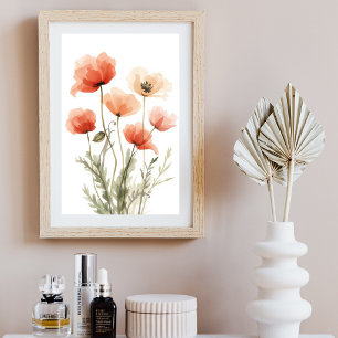 Coral Klaprozen Watercolor Bloemstuk Muur Kunst Poster
