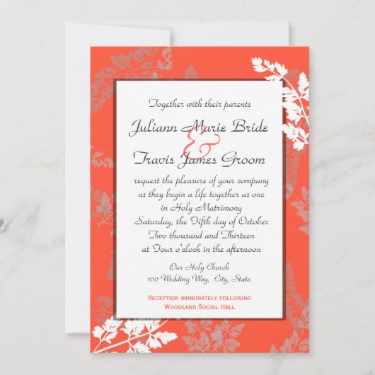 Coral Lace Rustic Wedding Kaart (Voorkant)