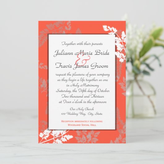 Coral Lace Rustic Wedding Kaart (Staand voorkant)