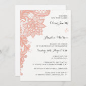 Coral Lace Wedding Invitation Kaart (Voorkant / Achterkant)