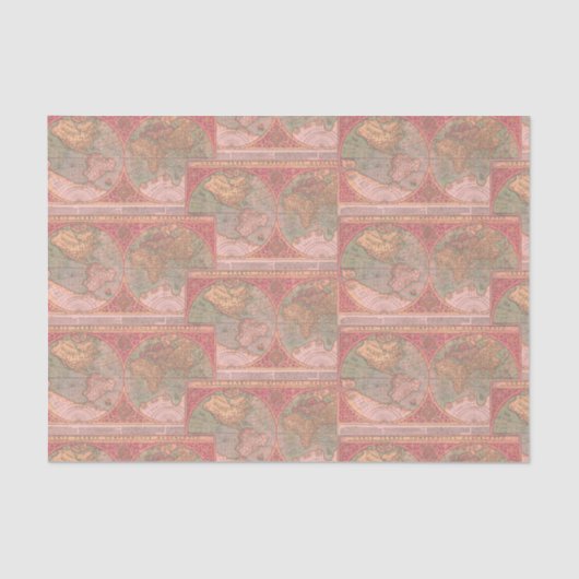 Coral Latijnse Wereldkaart ontkoppeling Tissuepapier (Voorkant)