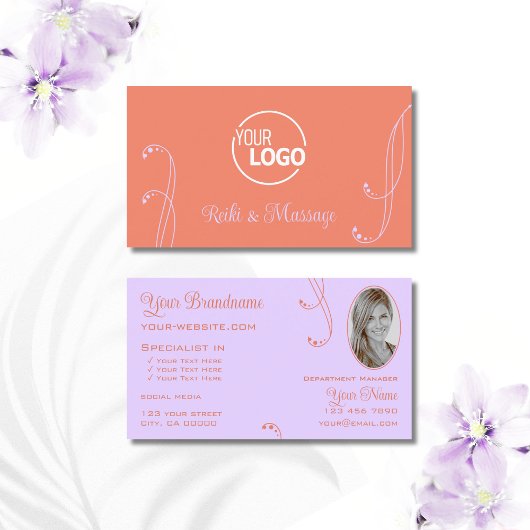 Coral Lavender Chic  met Logo en foto Visitekaartje