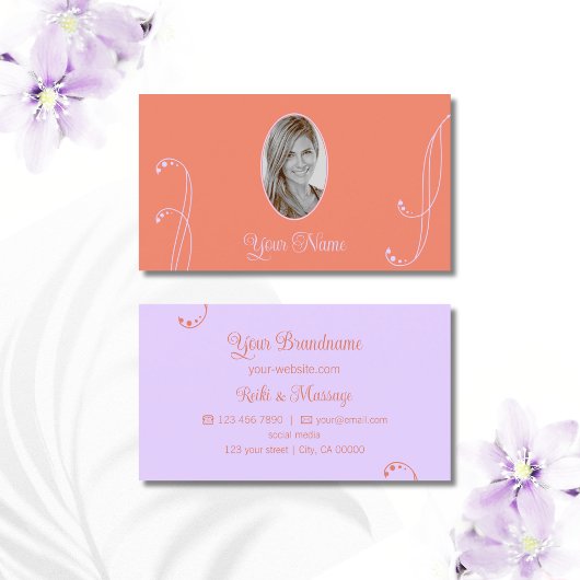 Coral Lavender Chic  met Portretfoto Visitekaartje