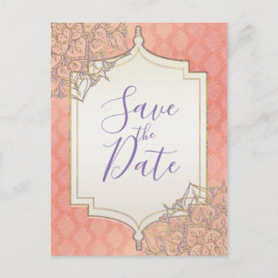 Coral Lavender Gold Moroccan Glam Save the Date Aankondigingskaart