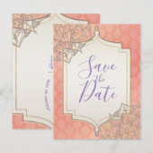 Coral Lavender Gold Moroccan Glam Save the Date Aankondigingskaart (Voorkant / Achterkant)