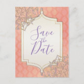Coral Lavender Gold Moroccan Glam Save the Date Aankondigingskaart (Voorkant)