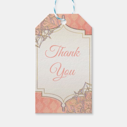 Coral Lavender Gold Moroccan Glam Wedding Favor Cadeaulabel (Voorkant)