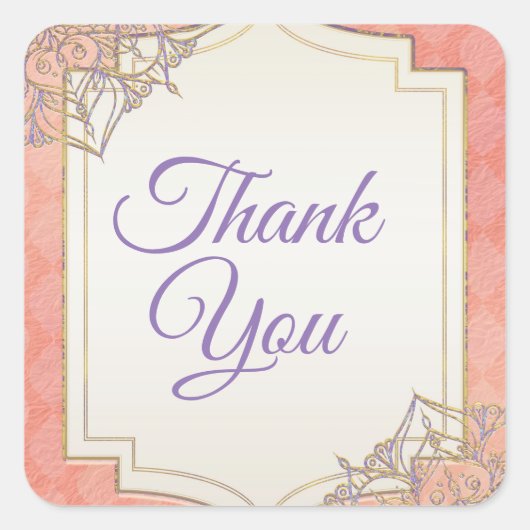 Coral Lavender Gold Moroccan Glam Wedding Favor Vierkante Sticker (Voorkant)