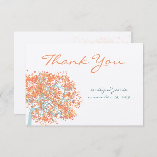 Coral Leaves AQUA Tree Weddenschap Bedankt (Voorkant / Achterkant)
