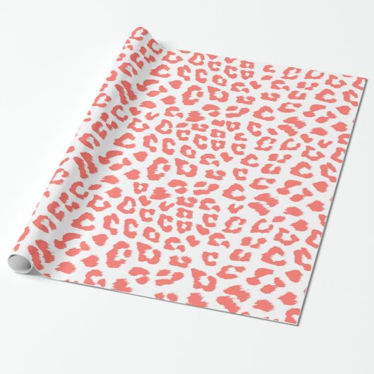 Coral Leopard Print Cadeaupapier (Uitgerold)