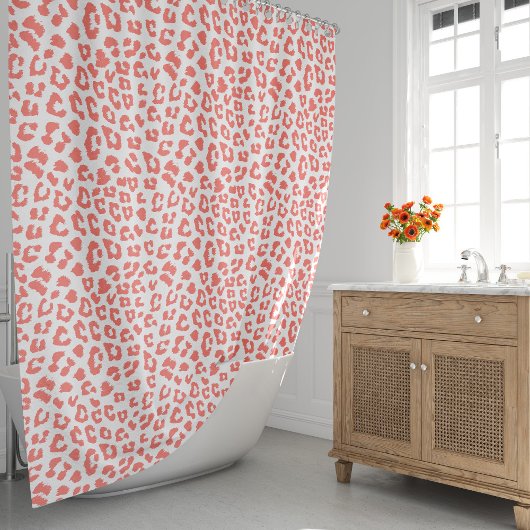 Coral Leopard Print Douchegordijn