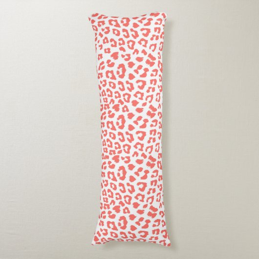 Coral Leopard Print Lichaamskussen (Voorkant Verticaal)