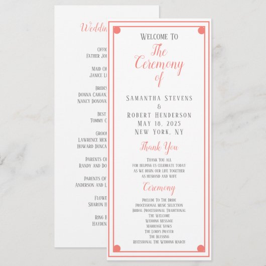 Coral Lijst Weddenschappen Kaart (Voorkant / Achterkant)