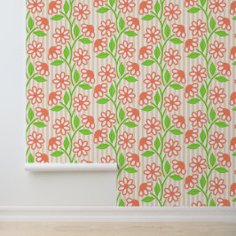 Coral & Lime Bloemen op Cabana Strepen Behang