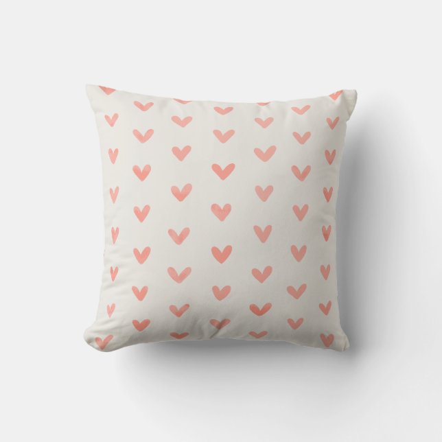 Coral Love Hearts Patroon van wit Kussen (Voorkant)