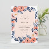 Coral Luminous Indigo Spring Wedding Kaart (Staand voorkant)
