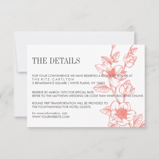 Coral | Magnolia Bloemen Bloemen | Bruiloft RSVP (Voorkant)