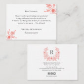 Coral Magnolia Wreath Bedankt voor uw aankoop Informatiekaartje (Voorkant / Achterkant)