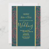 Coral Mandala & Dark Blauwgroen Elegant Wedding (Voorkant)