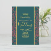 Coral Mandala & Dark Blauwgroen Elegant Wedding (Staand voorkant)