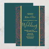 Coral Mandala & Dark Blauwgroen Elegant Wedding (Voorkant / Achterkant)