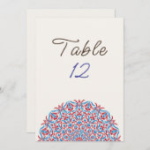 Coral Marble Stone Mandala Wedding Table Number Kaart (Voorkant / Achterkant)