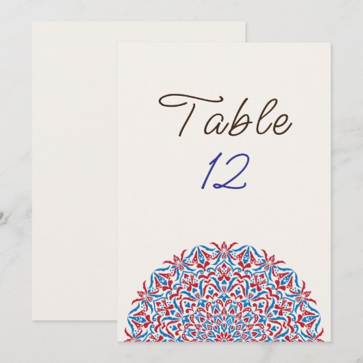 Coral Marble Stone Mandala Wedding Table Number Kaart (Voorkant / Achterkant)