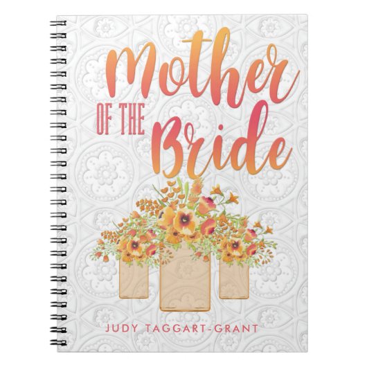 Coral Mason Jar Floral Moeder van de Bride Notitieboek (Voorkant)