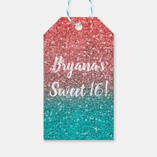 Coral Melon Oranje Blauwgroen Aqua Green Sparkly G Cadeaulabel (Voorkant)