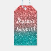 Coral Melon Oranje Blauwgroen Aqua Green Sparkly G Cadeaulabel (Achterkant)