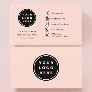 Coral Minimalistisch Logo met Social Media Iconen Visitekaartje