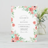 Coral Mint Botanical Bliss Wedding Kaart (Staand voorkant)