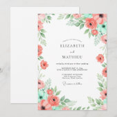 Coral Mint Botanical Bliss Wedding Kaart (Voorkant / Achterkant)