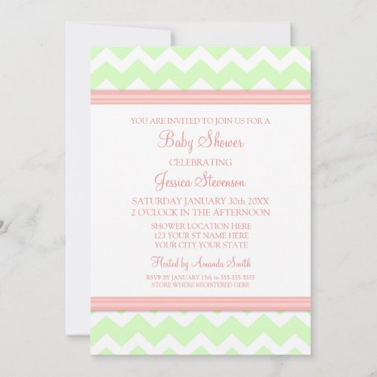 Coral Mint Chevron Custom Baby Shower-uitnodiginge Kaart (Achterkant)