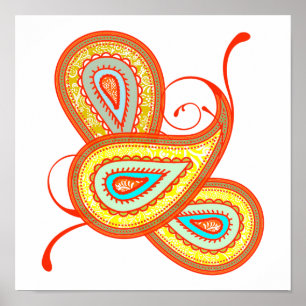 Coral Mint en Yellow Paisley Wedding Poster