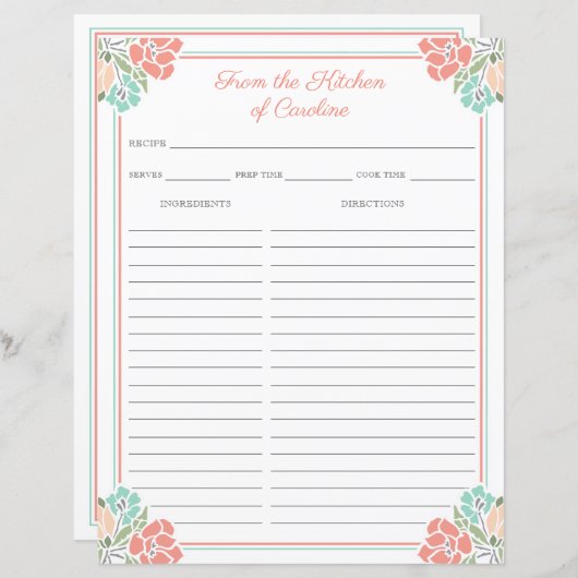Coral & Mint Floral Cookbook Multomap Receptenvell (Voorkant / Achterkant)