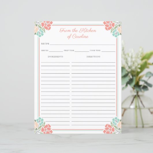 Coral & Mint Floral Cookbook Multomap Receptenvell (Staand voorkant)