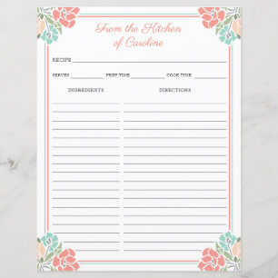 Coral & Mint Floral Cookbook Multomap Receptenvell