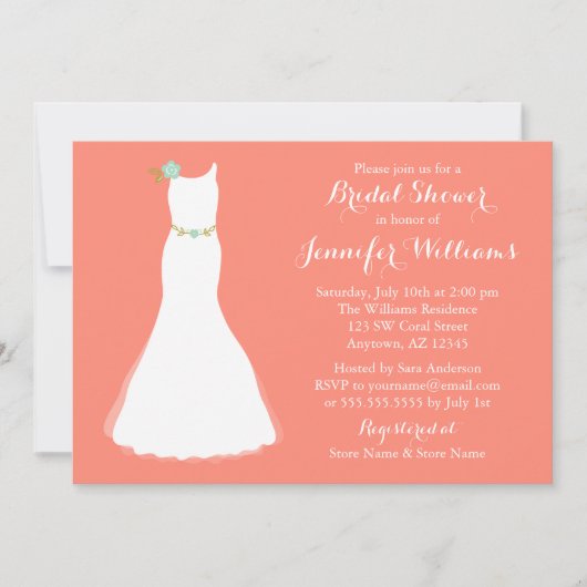 Coral Mint Floral Wedding Gown Vrijgezellenfeest Kaart (Voorkant)