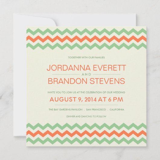 Coral Mint Green Chevron Wedding ZigZag Kaart (Voorkant)