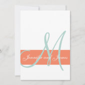 Coral Mint Green Monogram Names Simple Wedding Kaart (Voorkant)