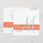 Coral Mint Green Monogram Names Simple Wedding Kaart (Voorkant / Achterkant)