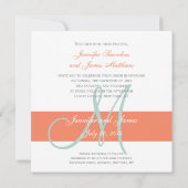 Coral Mint Green Monogram Names Simple Wedding Kaart (Achterkant)